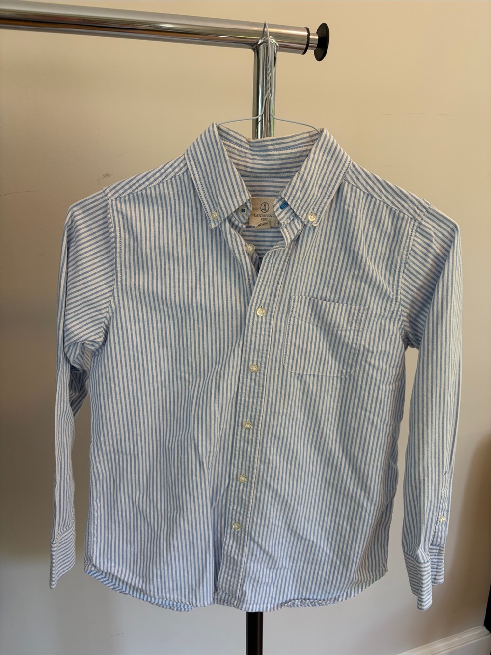 Lands' End Blue and White Striped Button-Down Shirt - Boys 10-12